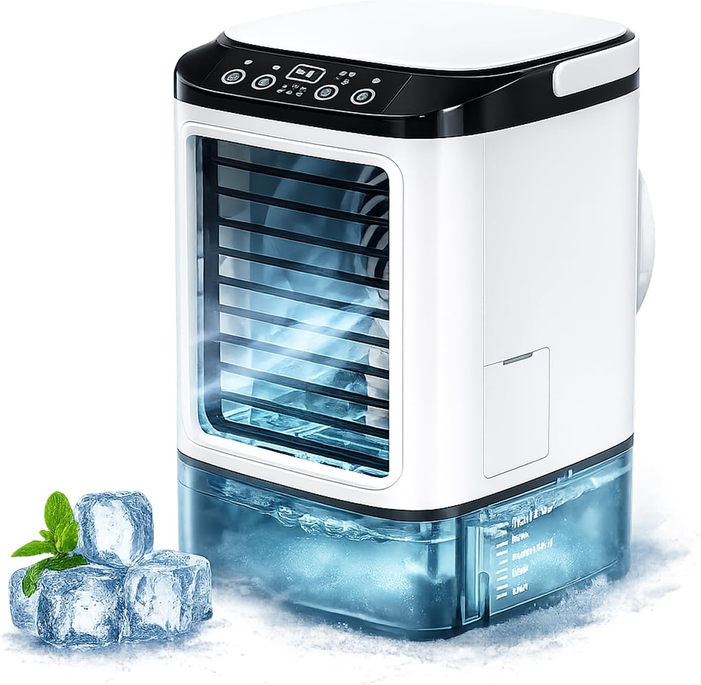 Tragbare Klimaanlage 2026 Ohne Abluft, 4 Geschwindigkeitsstufen, Mit Eiswürfelbehälter, Sprühfunktion, 7-farbiger Led-beleuchtung Und 900-ml-wassertank – Leiser Luftkühler (weiß)