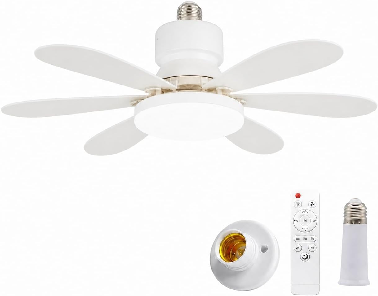 Leiser Deckenventilator Mit Licht, 52 Cm, 40 W Leiser Gleichstrommotor, E27-fassung, Fernbedienung, 3 Geschwindigkeitsstufen, 2/4-stunden-timer, Speicherfunktion, Weiß