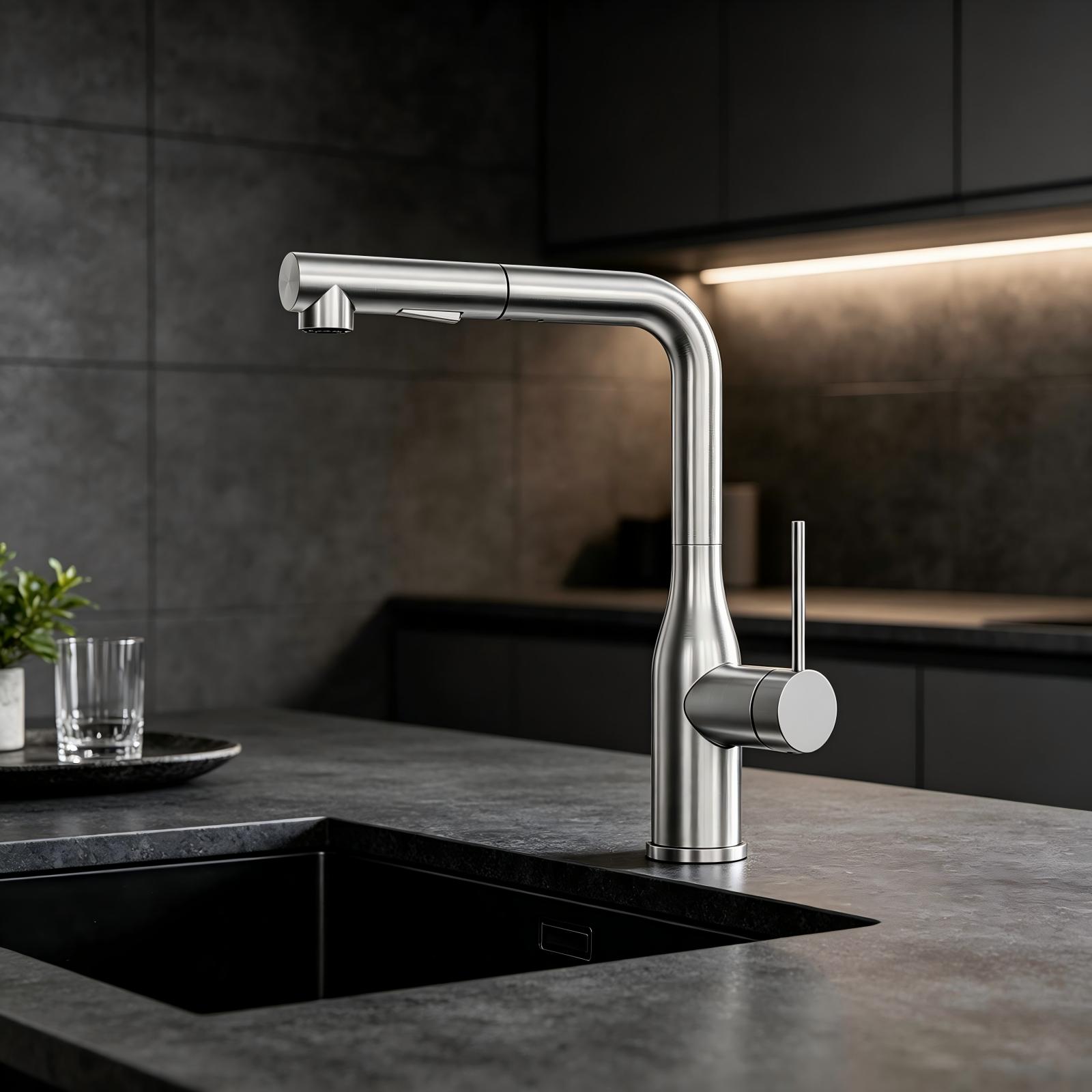 Cecipa Max Ausziehbare Küchenarmatur Mit 2 Strahlarten, 360° Drehbar Edelstahl Hochdruck Küchenwasserhahn, Gebürstet