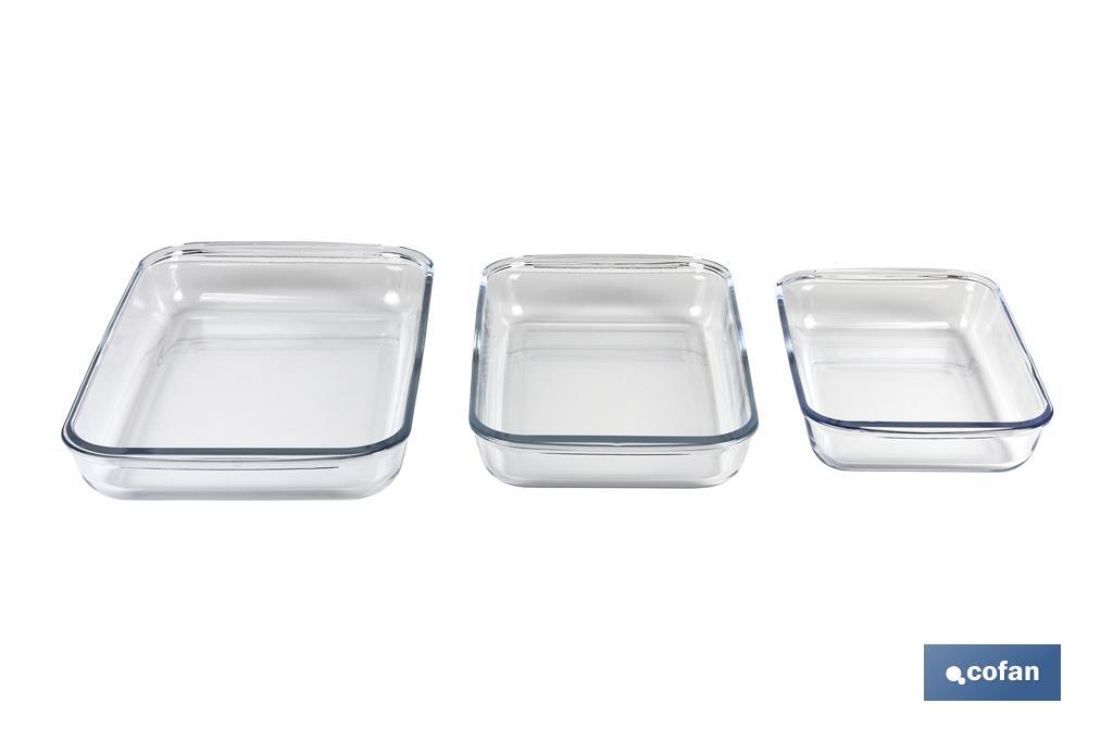 Set De 3 Fuentes Rectangulares De Vidrio Borosilicato Modelo Baritina 1600ml-2200ml-3000ml