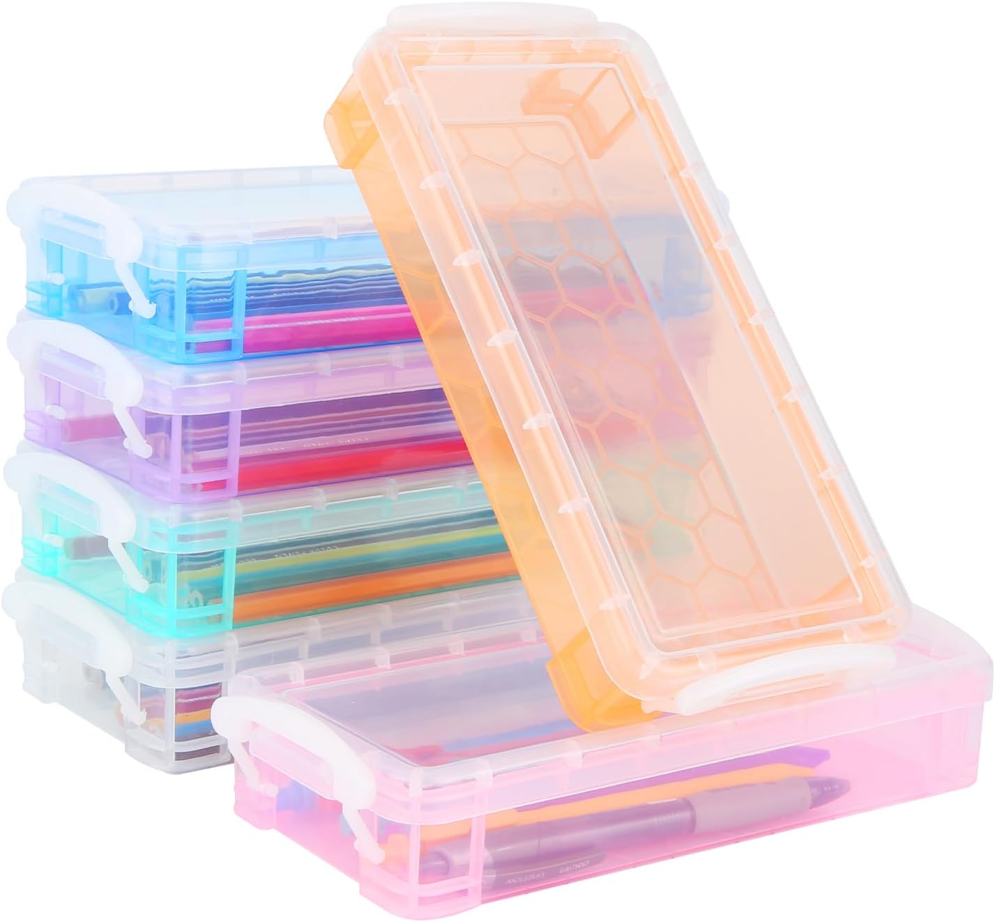 6er-set Stapelbare, Transparente Federmäppchen – 22 X 10 X 4 Cm – 6 Farben – Schreibtisch-organizer – Für Schreibwaren, Aquarellstifte, Pinsel Und Zeichenutensilien