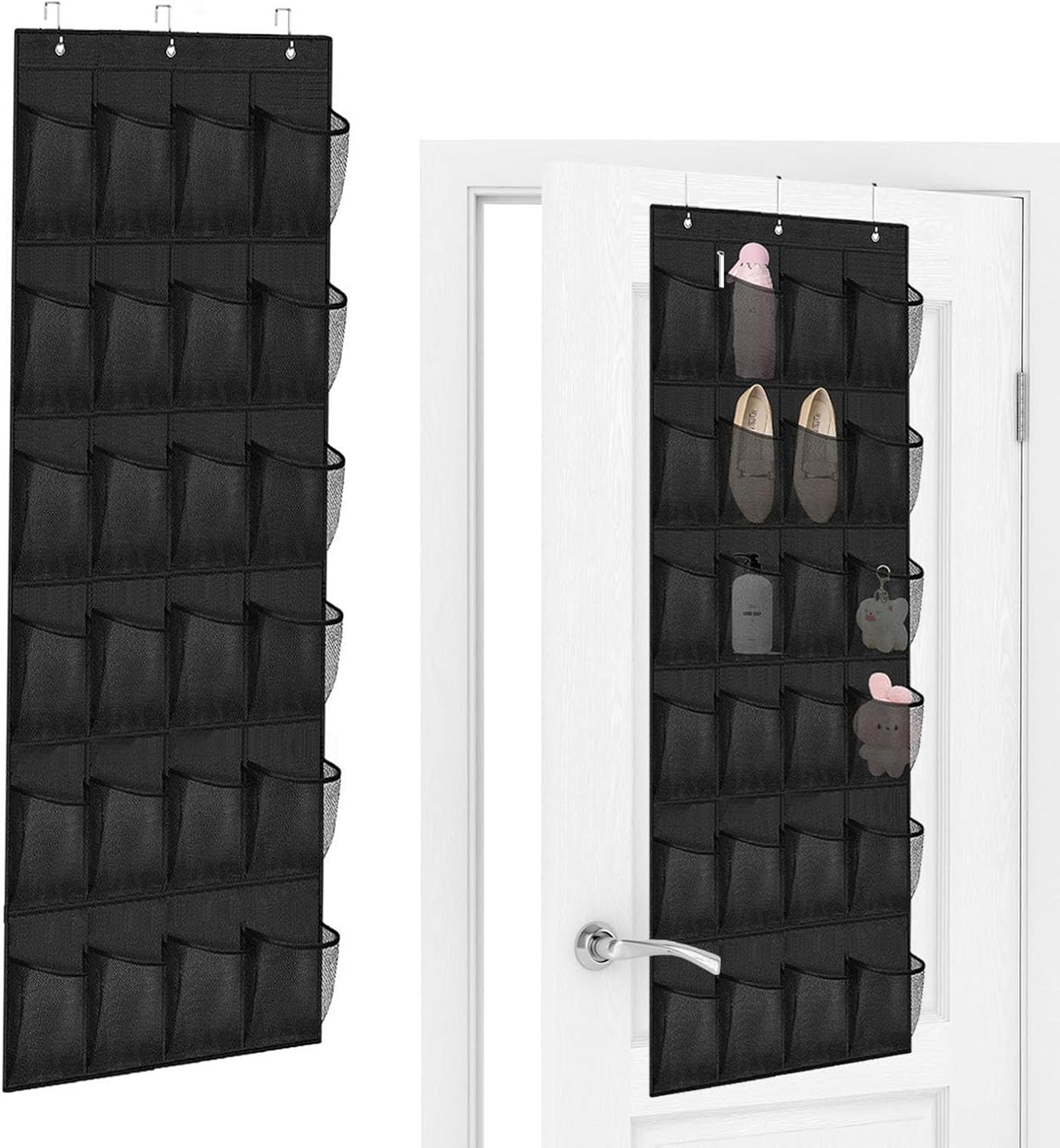 Türhänger-schuhorganizer Mit 24 Fächern Und 3 Haken, Schwarz Türorganizer – Hängender Schuhorganizer – Multifunktional – Für Schlafzimmer, Wohnzimmer, Badezimmer