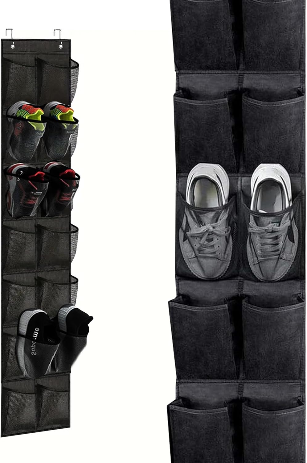 Organisieren Und Hängen Sie Ihre Schuhe Mit Dem Multifunktionalen, Wandmontierten Schuhregal Mit 14 Fächern Und 2 Haken, Schwarz.