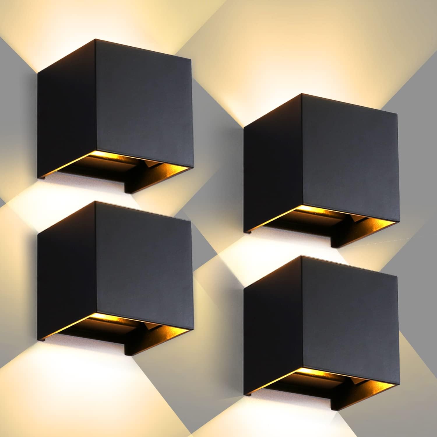12-w-außenwandleuchte, 3000 K, Schwarzes Aluminium, 4er-pack Moderne 12-w-außenwandleuchte, Schwarz, Ip65, Mit Einstellbarem Abstrahlwinkel Für Flur Und Schlafzimmer