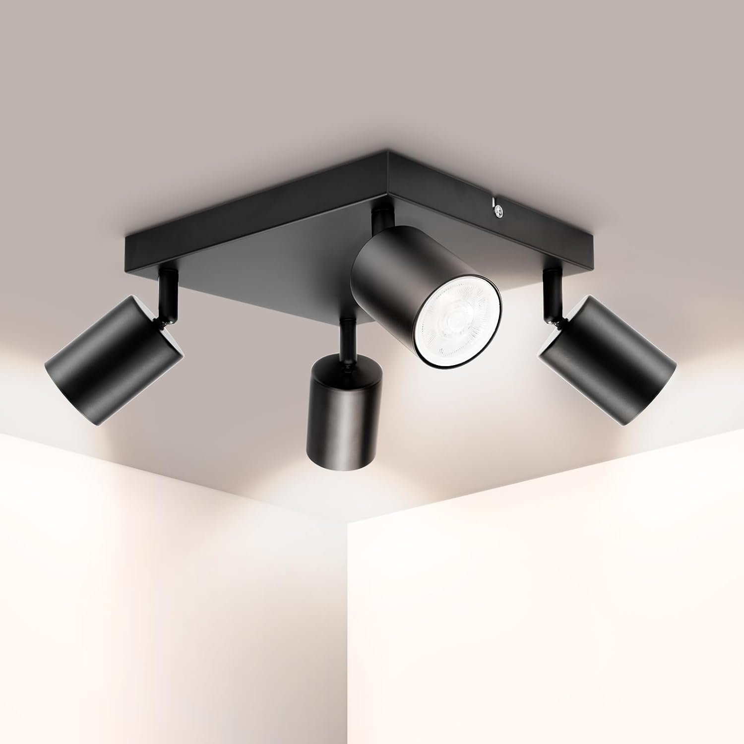 Gu10-deckeneinbaustrahler, 4-flammige Schwarze Deckenleuchte, Leuchtmittel Nicht Enthalten Verstellbarer Led-deckeneinbaustrahler, Quadratische Led-deckenleuchte, Moderne Led-deckenleuchte Für Küche