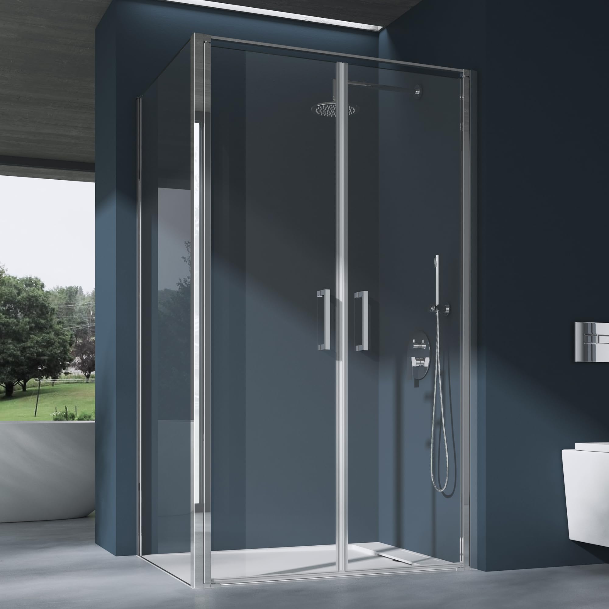 Doporro Eck-duschkabine 90x90x195cm Chrom Eckdusche Esg-sicherheitsglas Klarglas Inkl. Beidseitiger Easy-clean-beschichtung Ravenna66