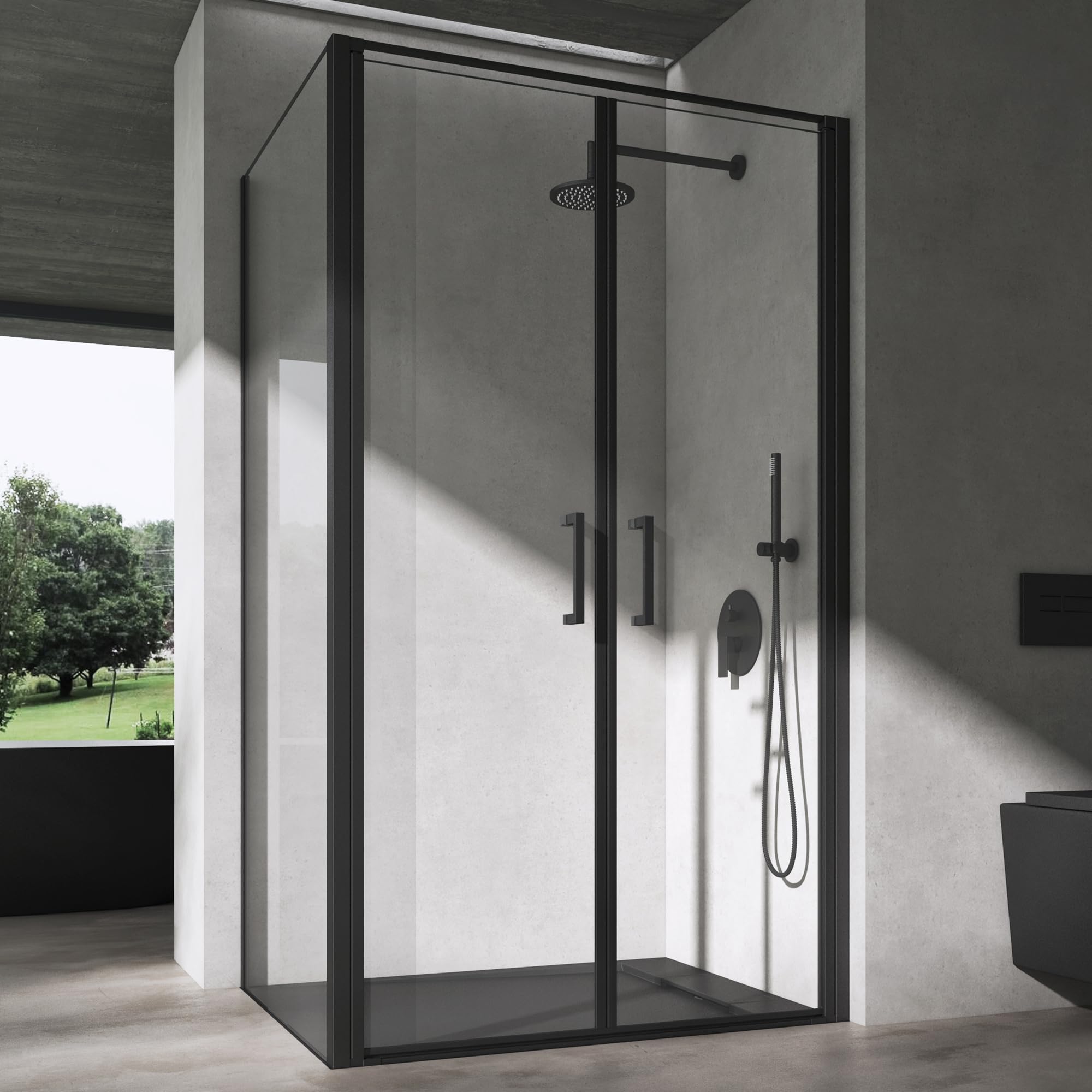 Doporro Eck-duschkabine 90x90x195cm Schwarz Eckdusche Esg-sicherheitsglas Klarglas Inkl. Beidseitiger Easy-clean-beschichtung Ravenna66
