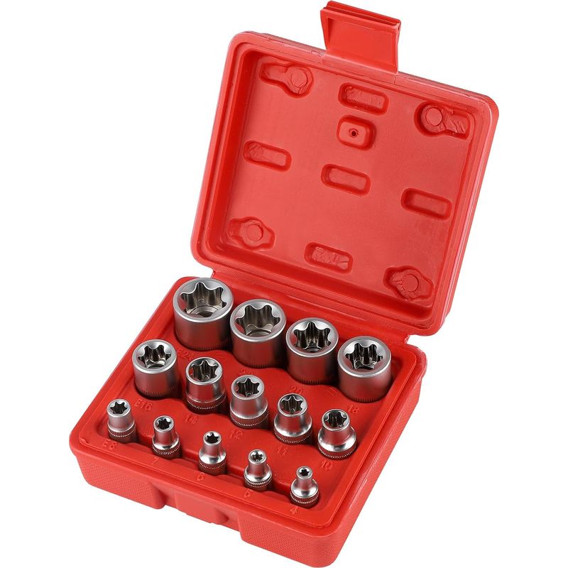 Lauwexe – Satz Mit 14 E4-e24 Torx-steckschlüsseleinsätzen (innengewinde) – Chrom-vanadium-stahl – Kompatibel Mit Handratschen – Schnelle Größenidentifizierung