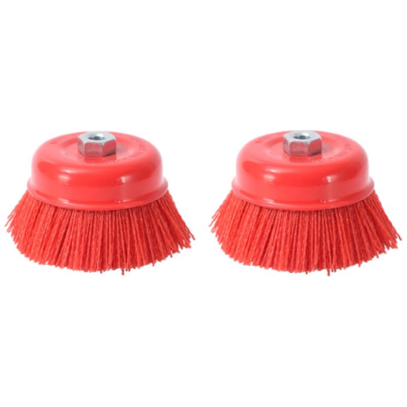 Nylon-schleifbürste Mit Stahlborsten Und Schneide, M14x2 Innengewinde, 75 Mm Durchmesser, Rot – 2er-pack – Ouylaf