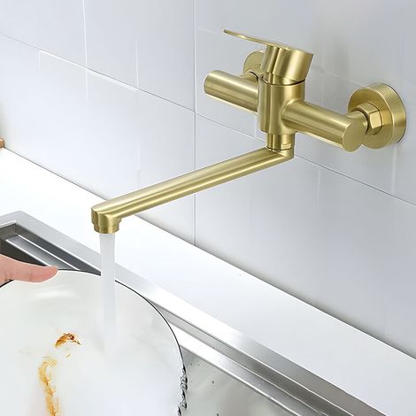 Ulisem 360° Schwenkbare Wand-küchenarmatur, Einhebel-küchenarmatur Aus Edelstahl 304, Farbe: Gebürstetes Gold