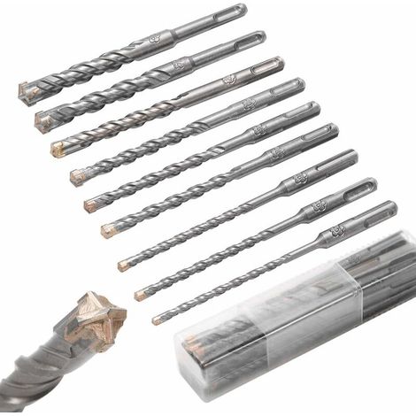 Sds-plus-betonbohrer-set 5–16 Mm X 160 Mm – 9-teilig Mit 4 Schneiden – Für Beton, Stein, Granit, Ziegel – Kompakte Aufbewahrungsbox