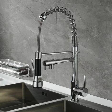 Küchenarmatur Mit Ausziehbarem Brausekopf Und 2 Strahlarten, Professionelle Küchenarmatur Mit Zwei Ausläufen, Edelstahl