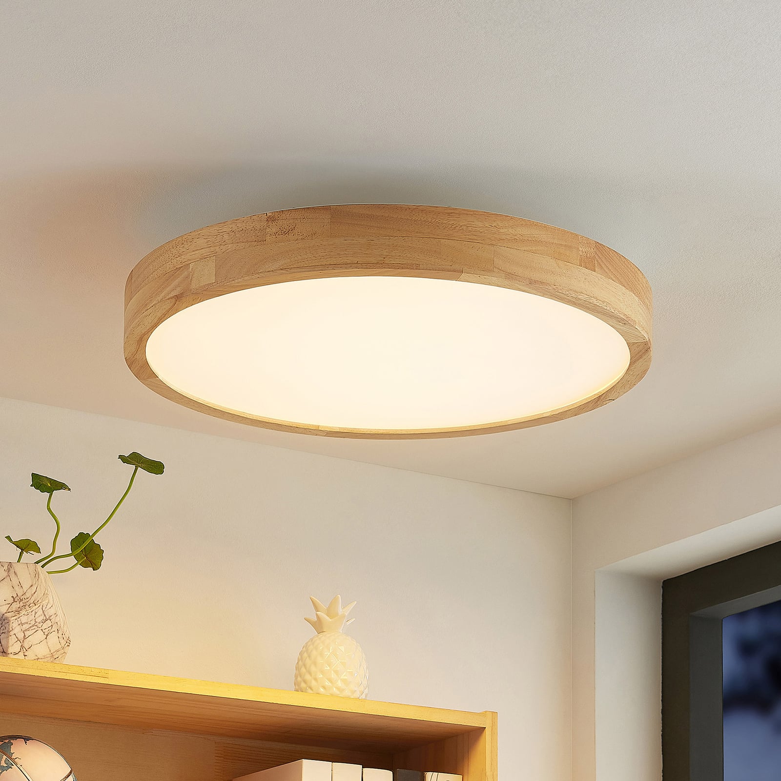 [gebraucht] B-ware Lindby Deckenlampe Lanira Led Leuchte Dimmbar Cct Holz Ø 50 Cm Weiß 10 Cm Lampe