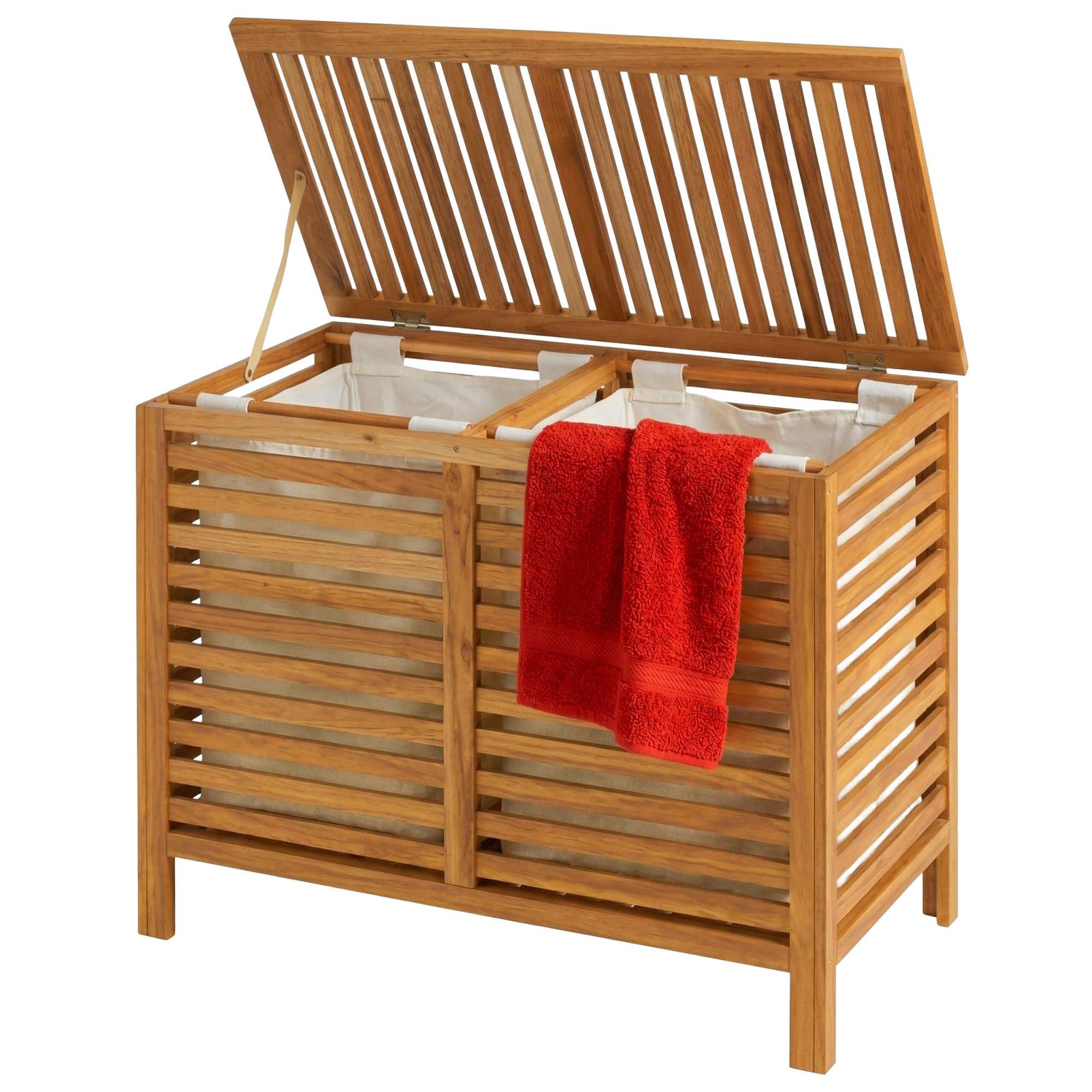 Walnut Laundry Hamper, 150l, 2 Compartments