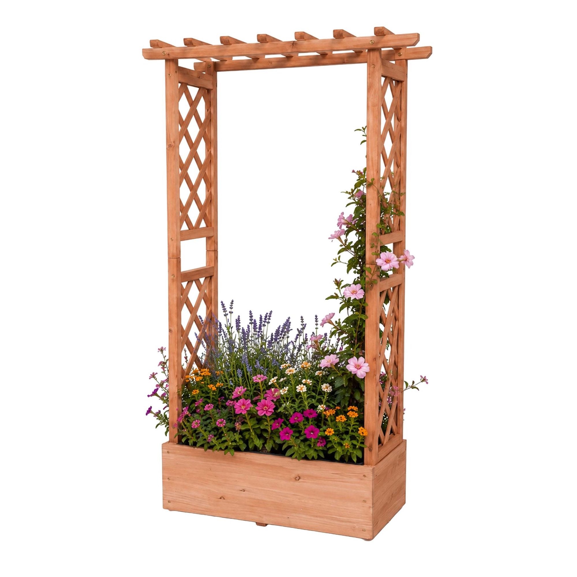 Orange Fir Wood Planter With Trellis & Roof, Large