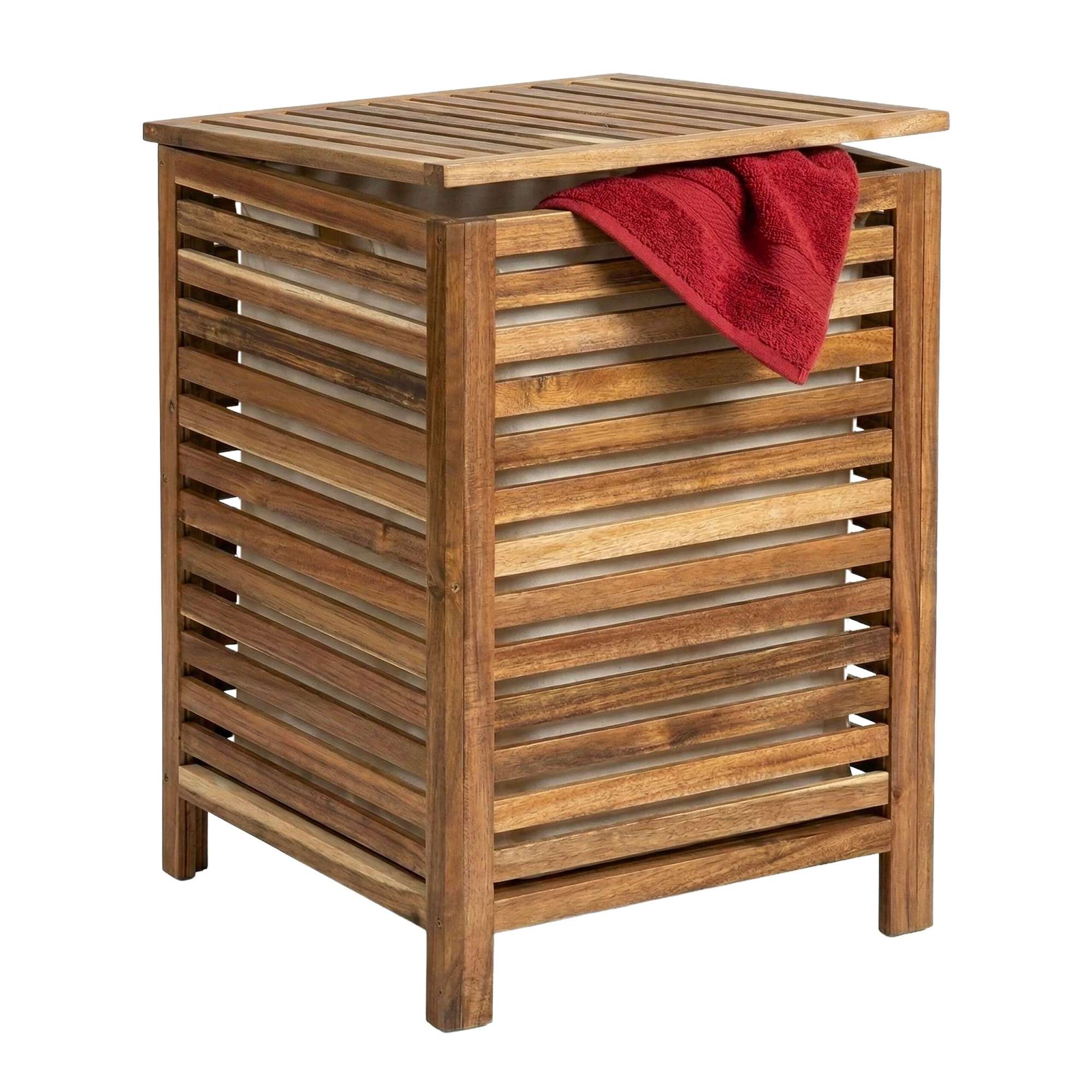 Acacia Wood Laundry Hamper With Lid & Removable Bag