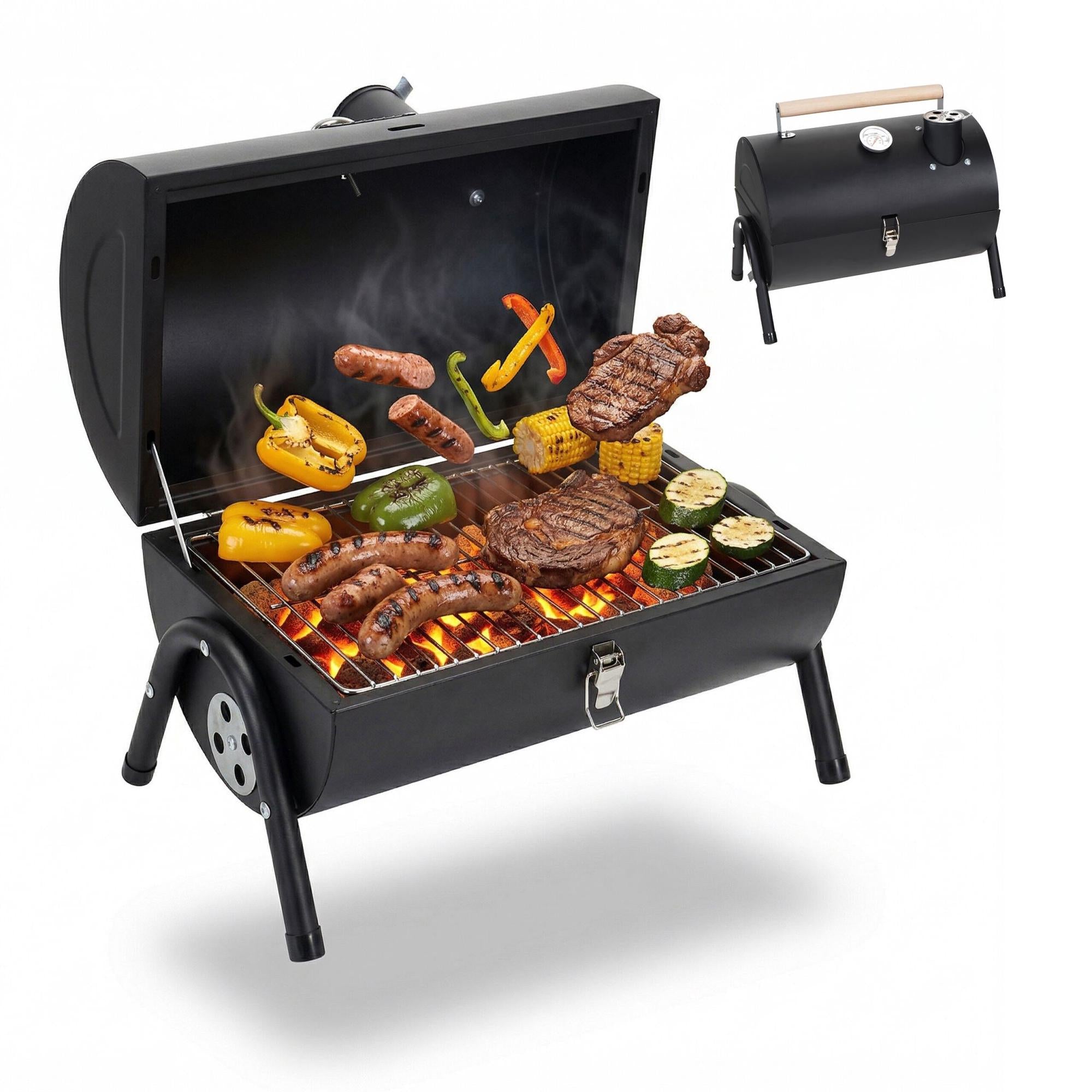 Portable Charcoal Grill With Thermometer & Chimney