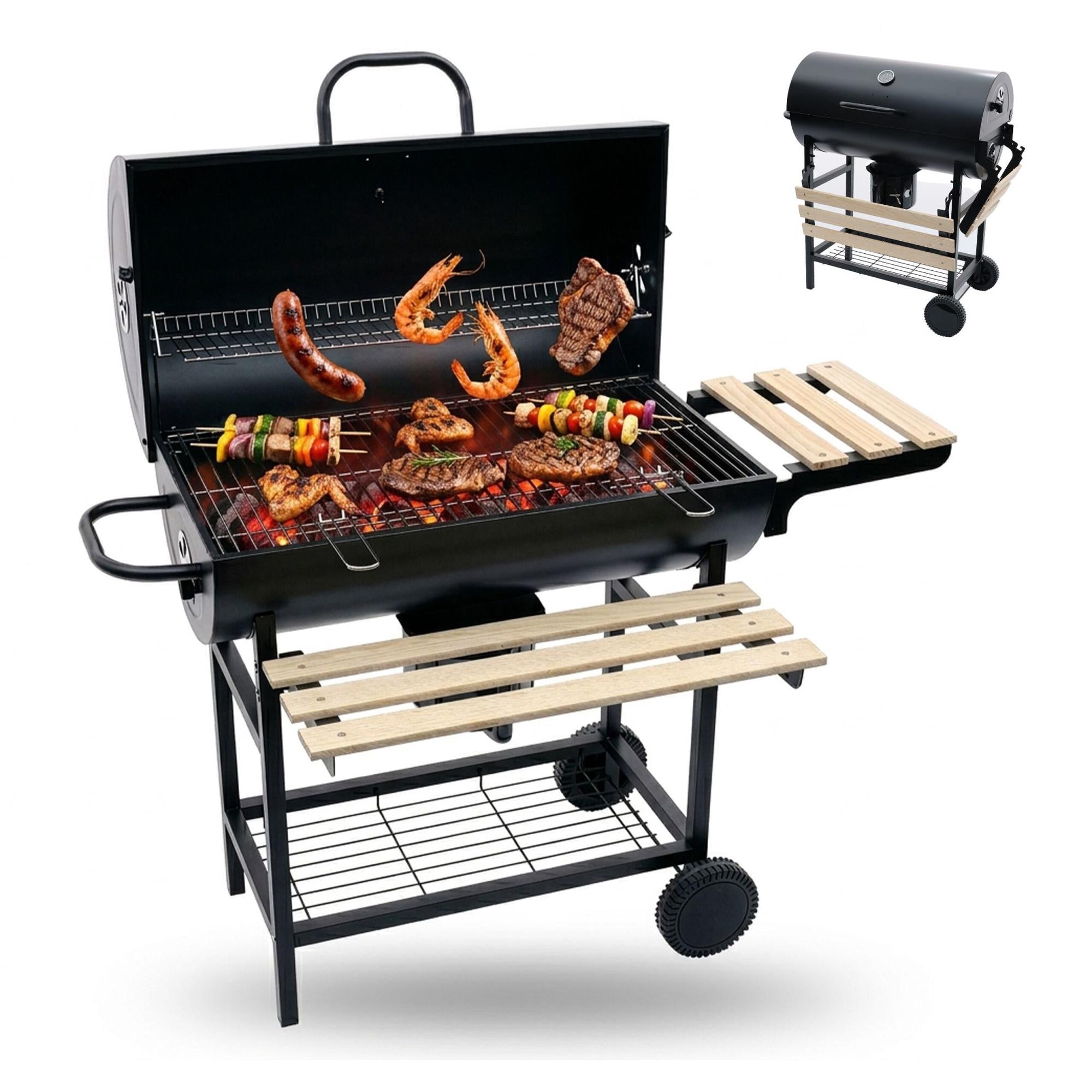 Charcoal Grill With Lid, Thermometer, Adjustable Vents