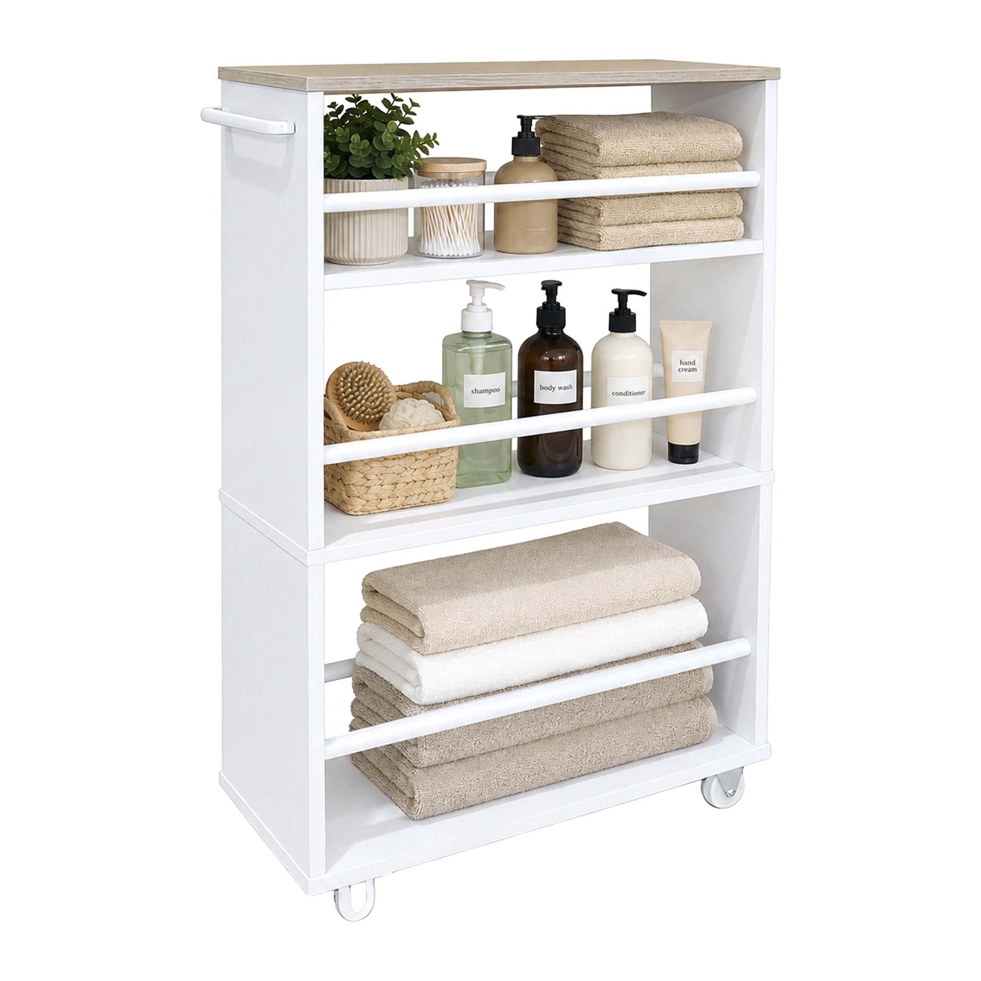 4-tier Slim Trolley With Handle - Natural White