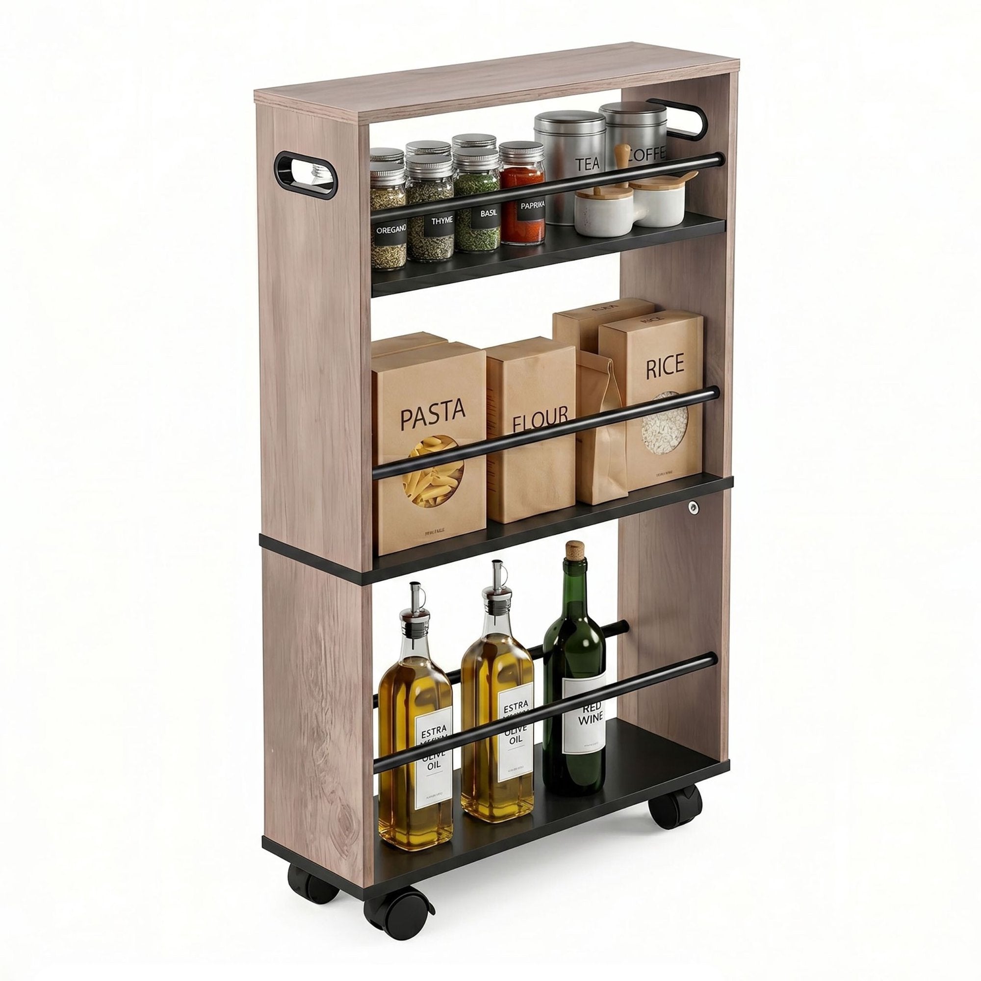 4-shelf Wood-look Trolley With Handles