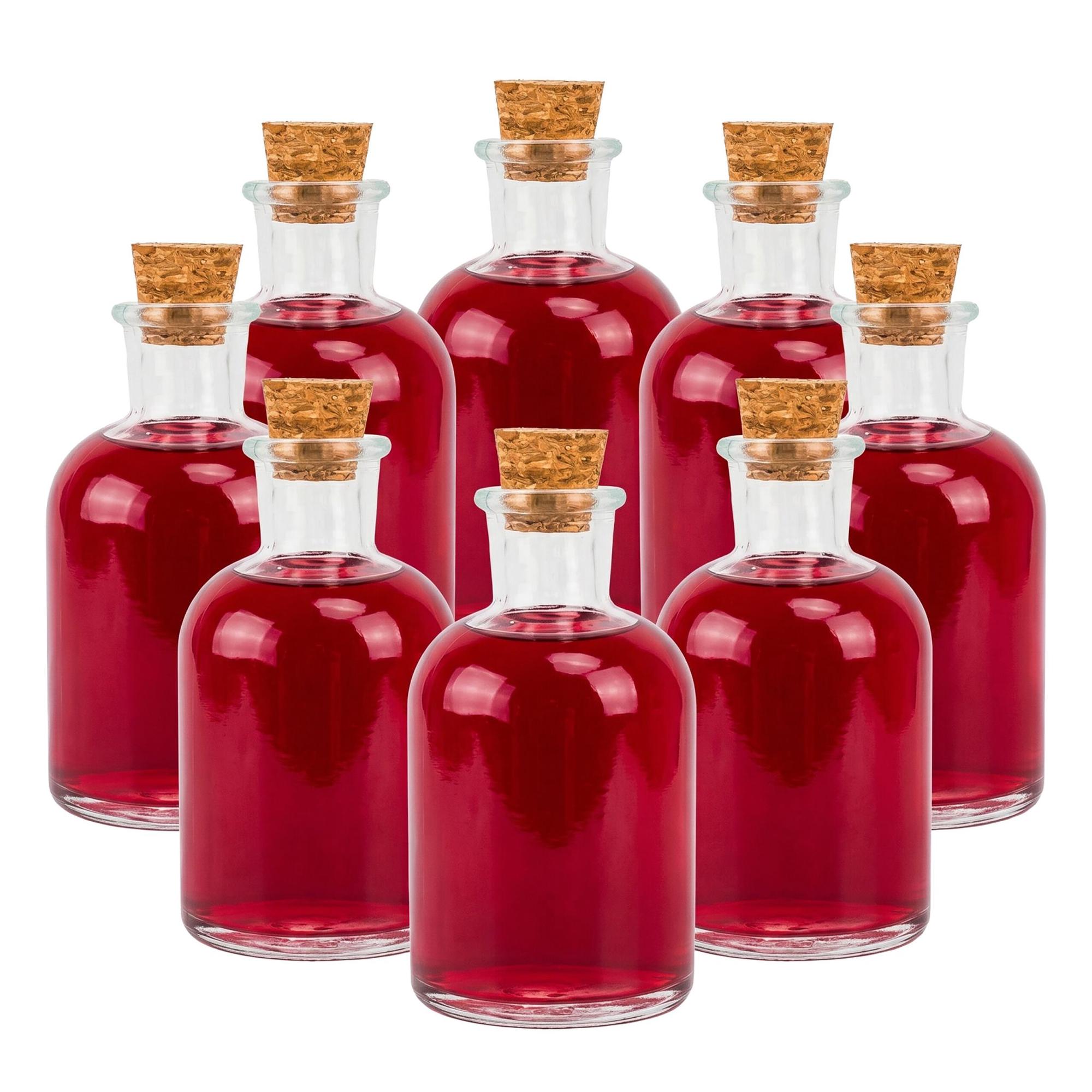 Set Of 8 Glass Bottles With Corks - 150ml, Round