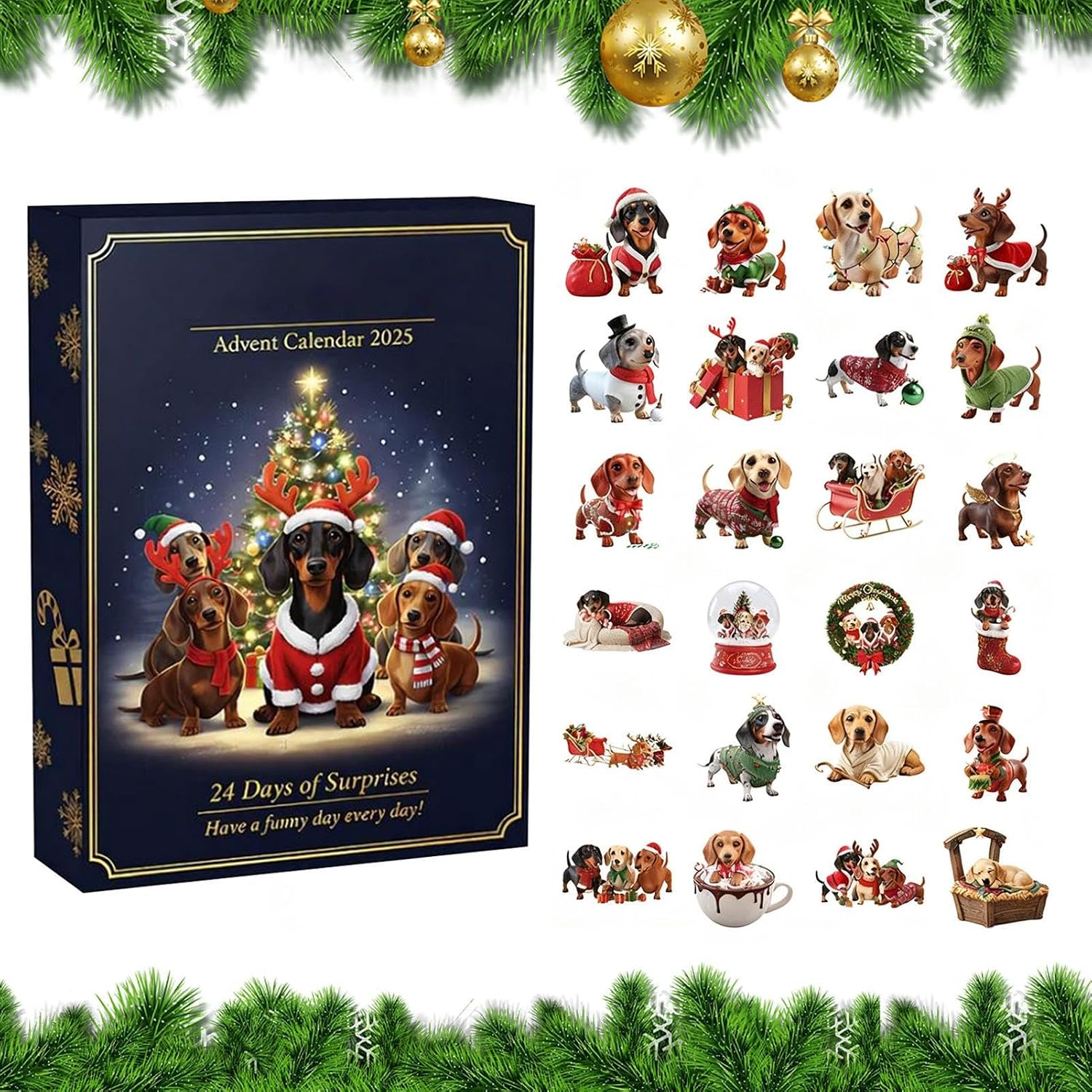 2d-weihnachtskalender Mit Hundemotiv Aus Acryl 24-tägiger Hunde-weihnachtsbaumschmuck Für Zuhause, Fenster, Wand, Party, Feier, Winter, Saisonale Dekoration