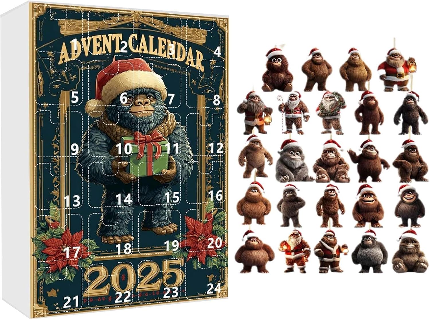 Adventskalender-anhänger 2025: Festliche 2d-acryl-affen-dekoration 24-tägiger Adventskalender-anhänger Mit Affenmotiv Für Erwachsene, Partygeschenke, Weihnachtsbaum, Auto-rückspiegel, Wanddekoration