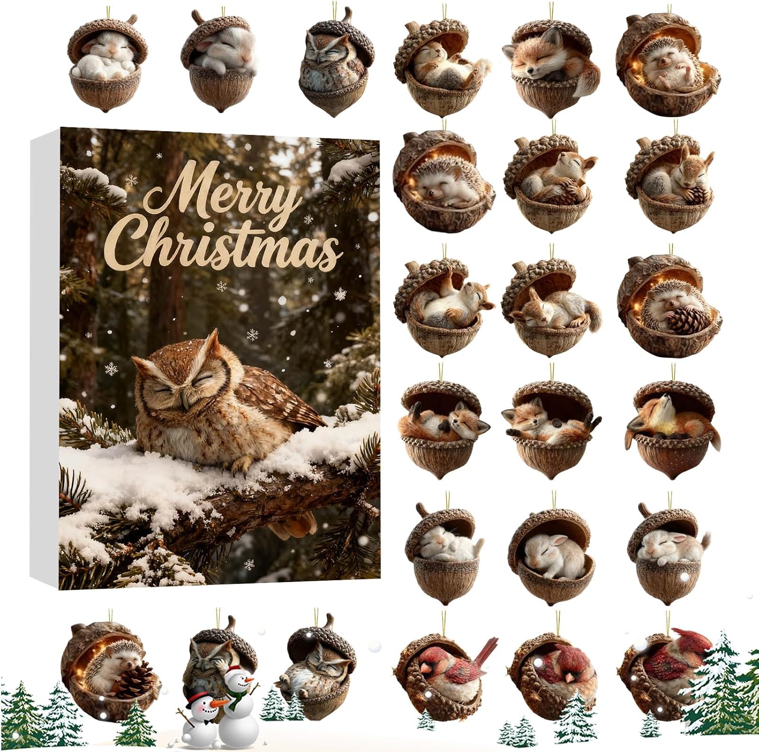 Adventskalender Mit Flachen 2d-tierfiguren Und Quasten Weihnachtscountdown Mit Tierornamenten Für Erwachsene, Tür, Küche, Partys, Kamin, Auto, Tasche