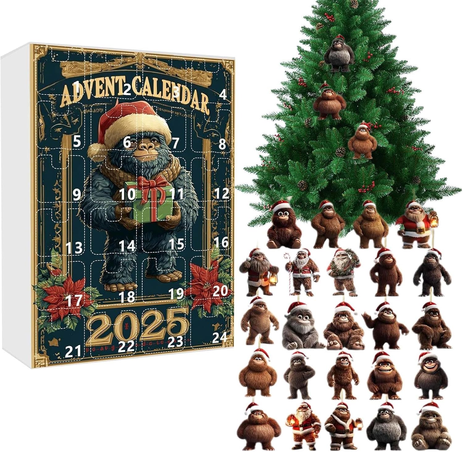Adventskalender 2025, 2d-acryl-affen-anhänger 24-tägiger Adventskalender Für Erwachsene, Partygeschenke, Weihnachtsbaum, Auto-rückspiegel, Wanddekoration