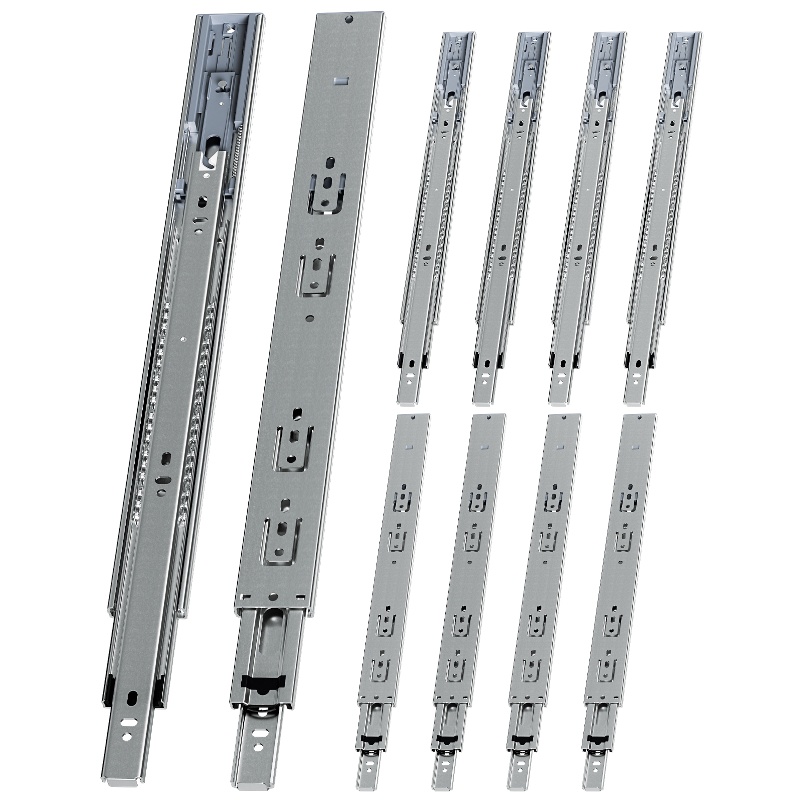 Tolletour 5 Paar Schubladenschienen 450 Mm Vollauszug, 3-teilig, Softclose Mit Selbsteinzug, 45 Kg Tragkraft, Schubladenauszug Aus Stahl