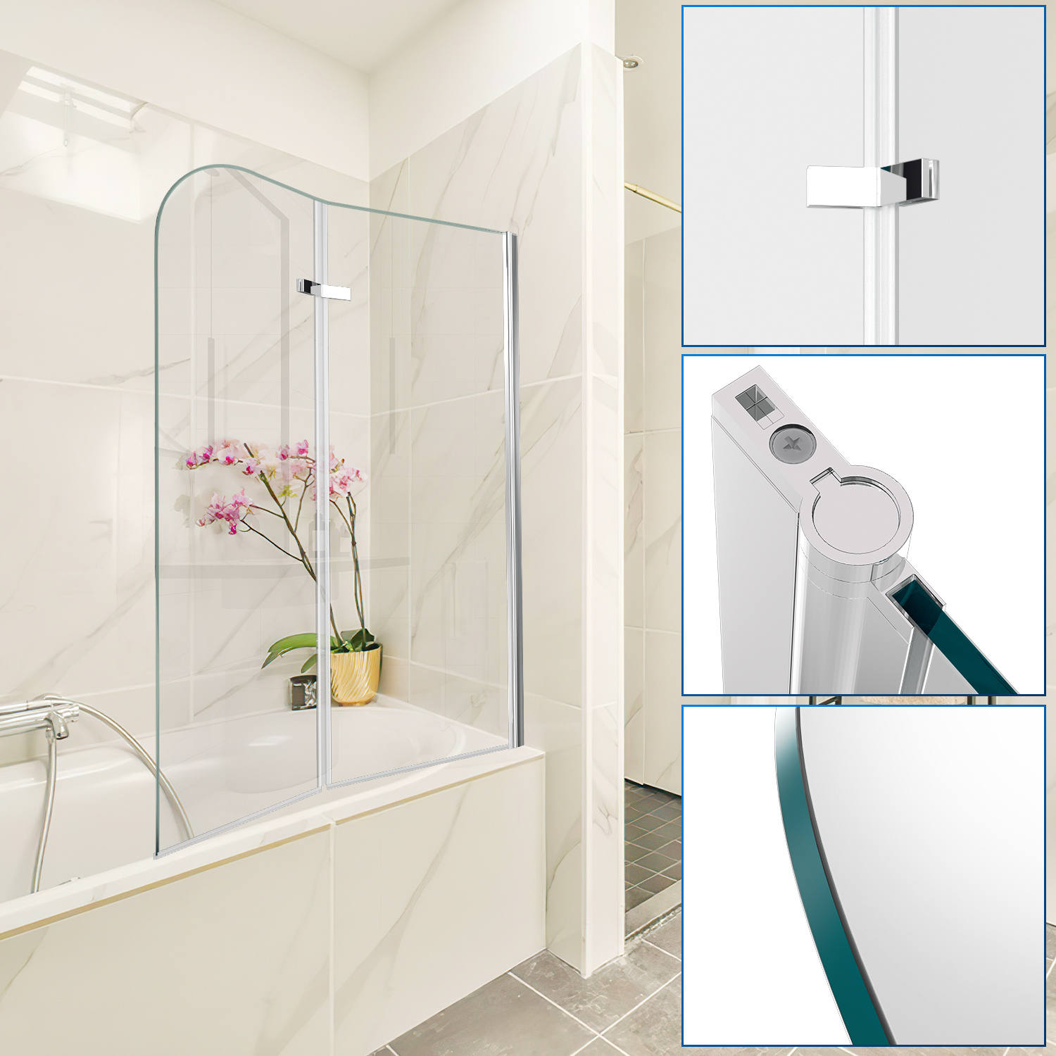 Tolletour Duschwand Für Badewanne 100x140cm, 2 Teilige Faltbare Glas Duschtrennwand Aus 6mm Sicherheitsglas (egs), Badewannenaufsatz, Silber Transparent