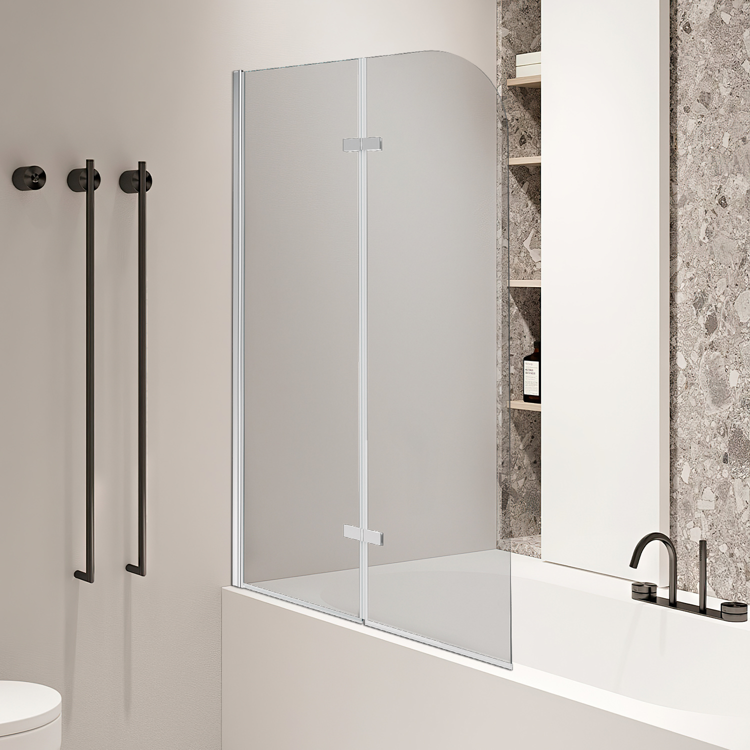 Tolletour Duschabtrennung 100x140cm, Badewannenfaltwand, Badewannenaufsatz Mit Silber Transparent, Duschwand Aus 6mm Nano Easy Clean Glas