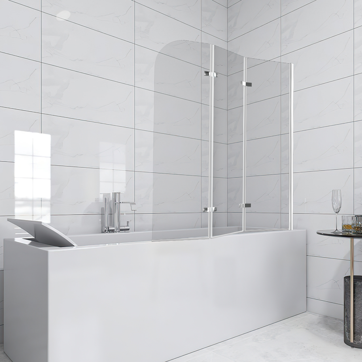 Tolletour Duschabtrennung 120x140cm, Badewannenfaltwand, Badewannenaufsatz Mit Silber Transparent, Duschwand Aus 6mm Nano Easy Clean Glas