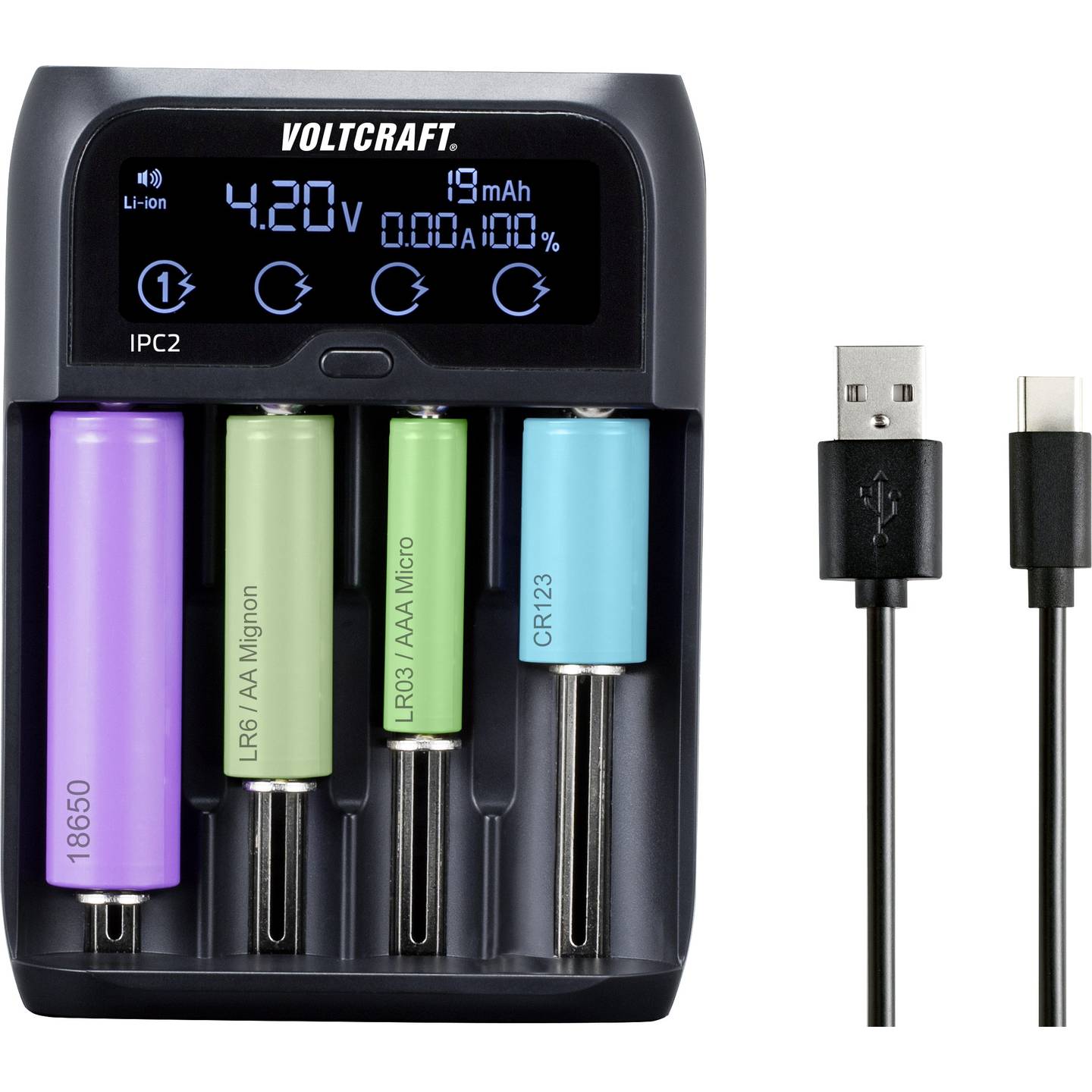 [gebraucht] B-ware Voltcraft Rundzellen-ladegerät Ipc-2 Nimh Nicd Liion Lifepo 4-fach Usb 2000ma