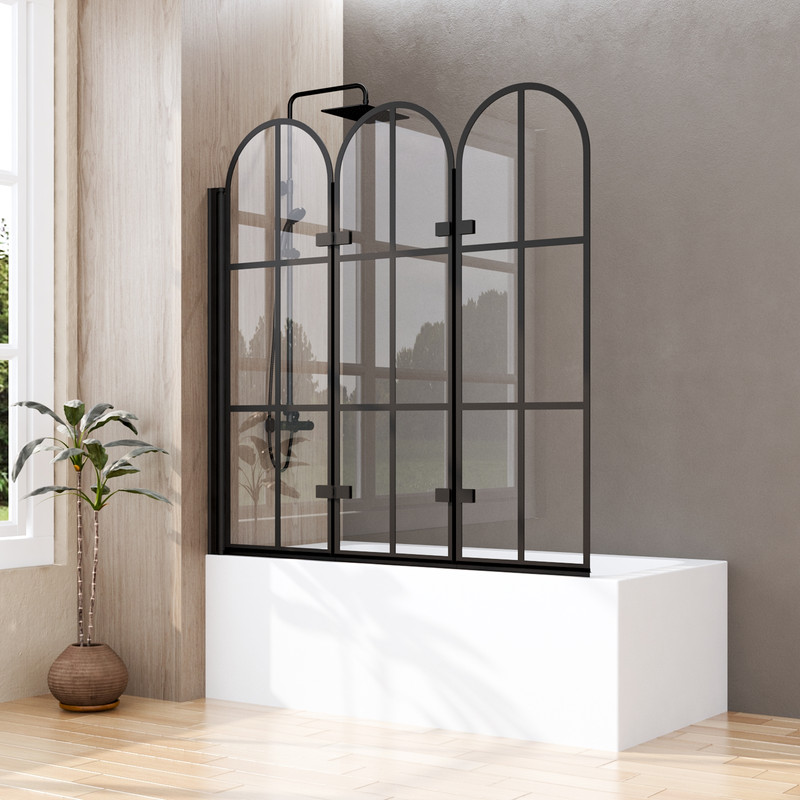 Duschwand Für Badewanne Bogen, Badewannenaufsatz 140x140 Cm 3-teilig Faltbar Duschwand Badewanne Badewannenfaltwand Duschabtrennung Für Badewanne Mit 6mm Esg Sicherheitsglas, Schwarz
