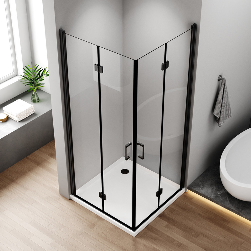Eckeinstieg Duschkabinen 75x75cm Schwarz Falttür, Duschkabine 75x75cm Eckeinstieg Drehfalttür Dusche Duschabtrennung Mit 6mm Nano Esg Sicherheitsglas, Duschwand Höhe 195cm
