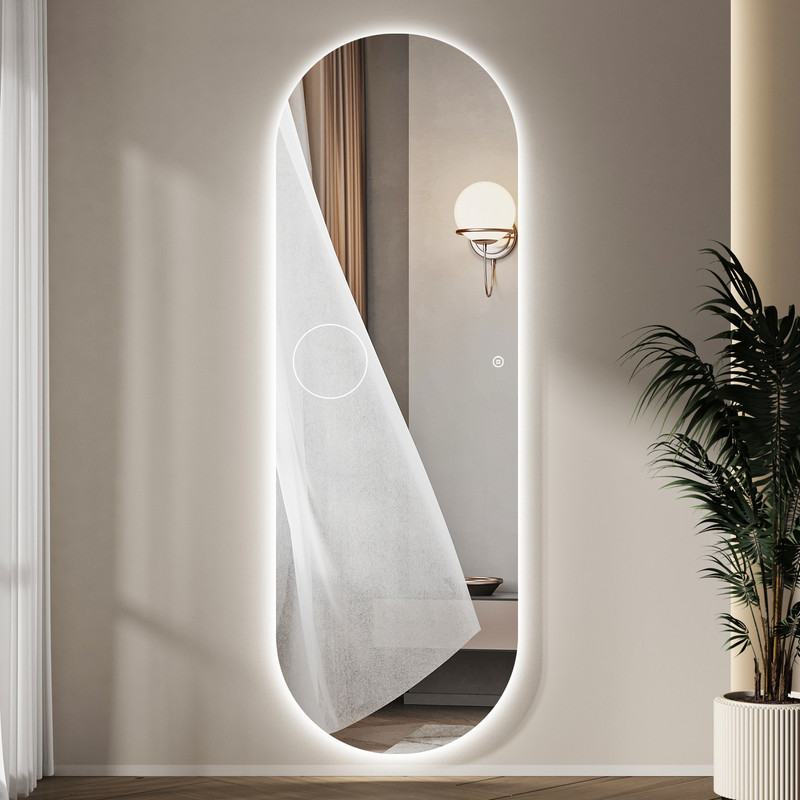 Oval Ganzkörperspiegel Mit Beleuchtung 160x60 Cm Led Standspiegel Groß Ovaler Spiegel Mit Beleuchtung Für Hotel Friseursalon Beauty Studio Wohnzimmer