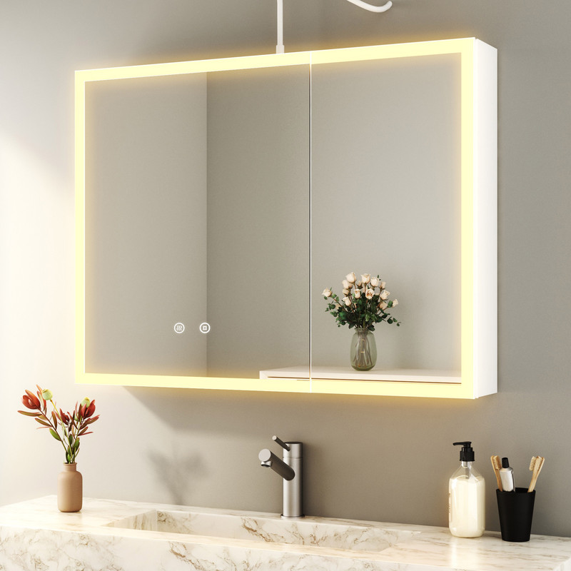 Led Spiegelschrank Bad Mit Beleuchtung Weiß Spiegelschrank Mit Beleuchtung 80x60cm Badezimmerschrank Mit Spiegel Hängeschränke Mit 3 Einstellbare Lichtfarben + Beschlagfrei, Komplett Vormontiert