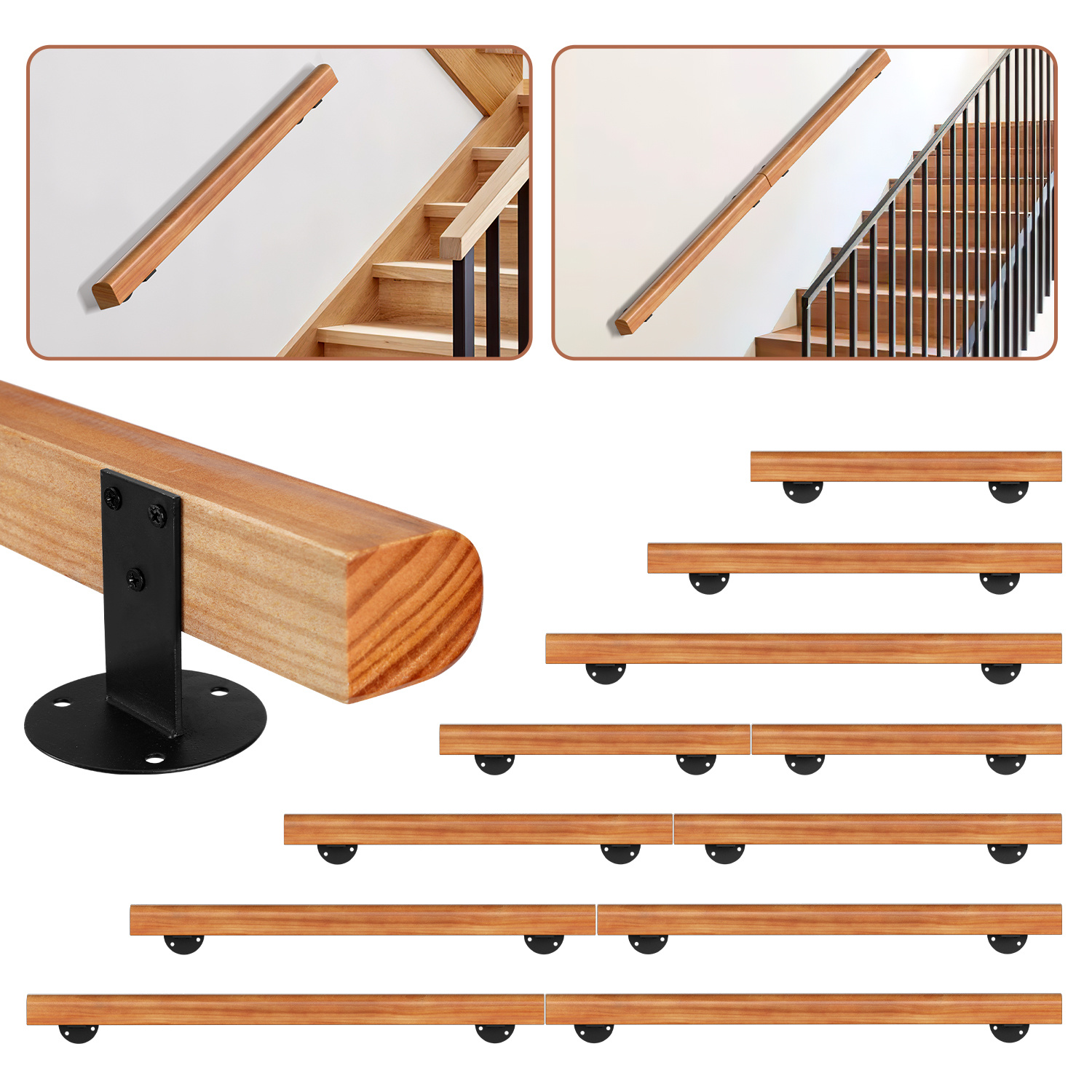 Wolketon Treppenhandlauf 80 Cm Zur Wandmontage, Handlauf Geländer Mit Halterung, Für Keller Treppenhaus Eingang Und Flur, Inkl. Montageset