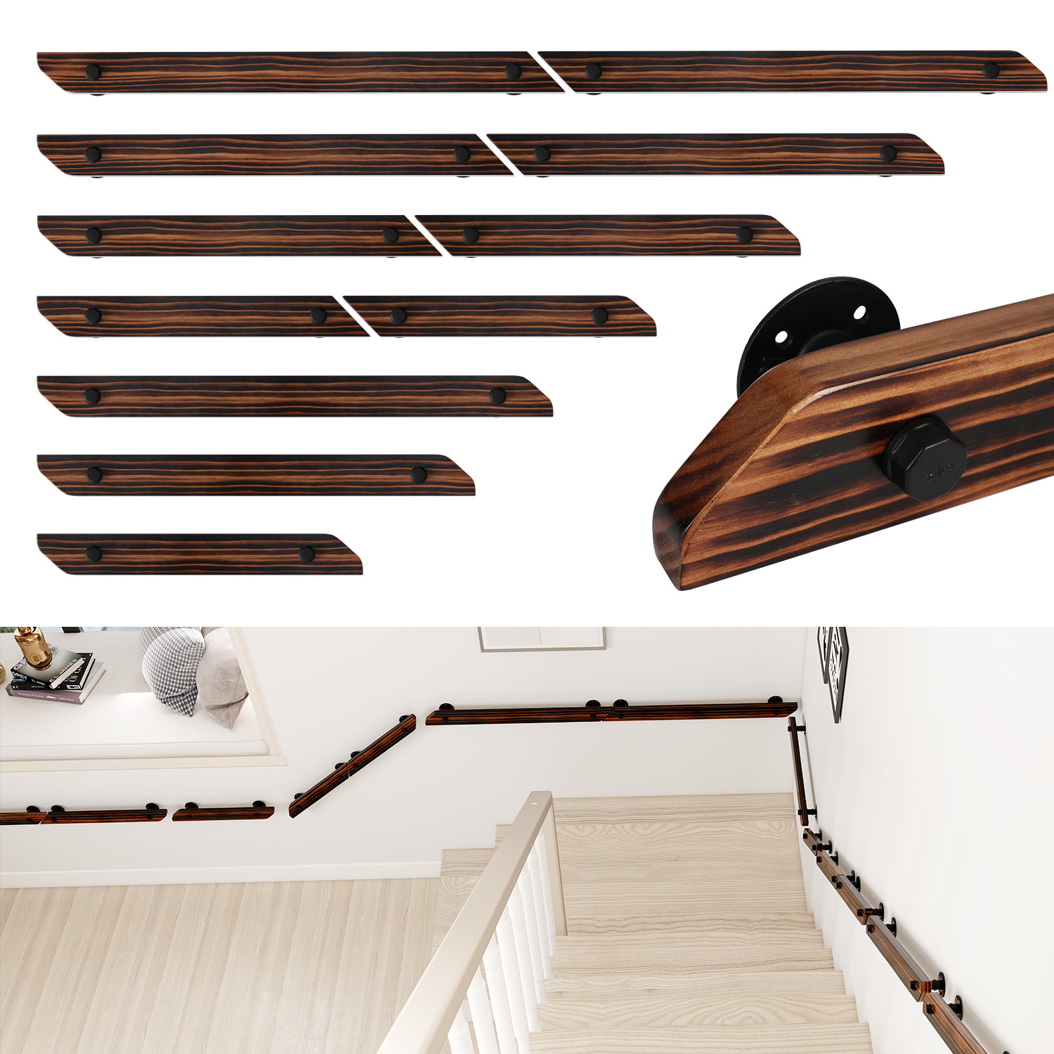 Wolketon Wandhandlauf Für Treppen 120 Cm, Geländer-handlauf Mit Wandhaltern, Für Innen- Und Außenbereich, Kürzbar, Befestigungszubehör Inklusive