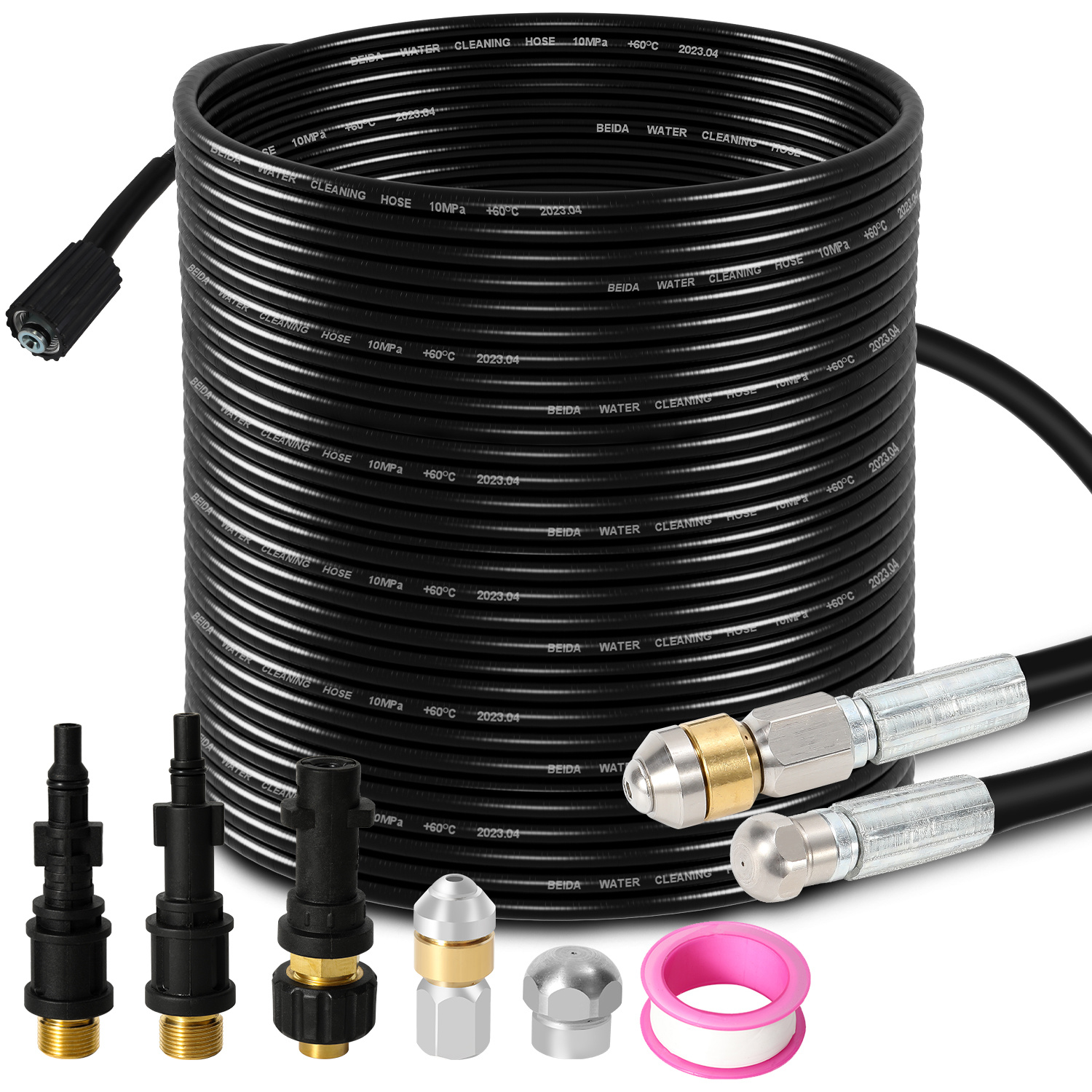Wolketon Rohrreinigungsschlauch Set Abflussreiniger 30 M 160 Bar, Hochdruckreiniger Zubehör Mit 2 Düsen & 2 Adaptern, Rotierende Düse, Für Abflussrohre
