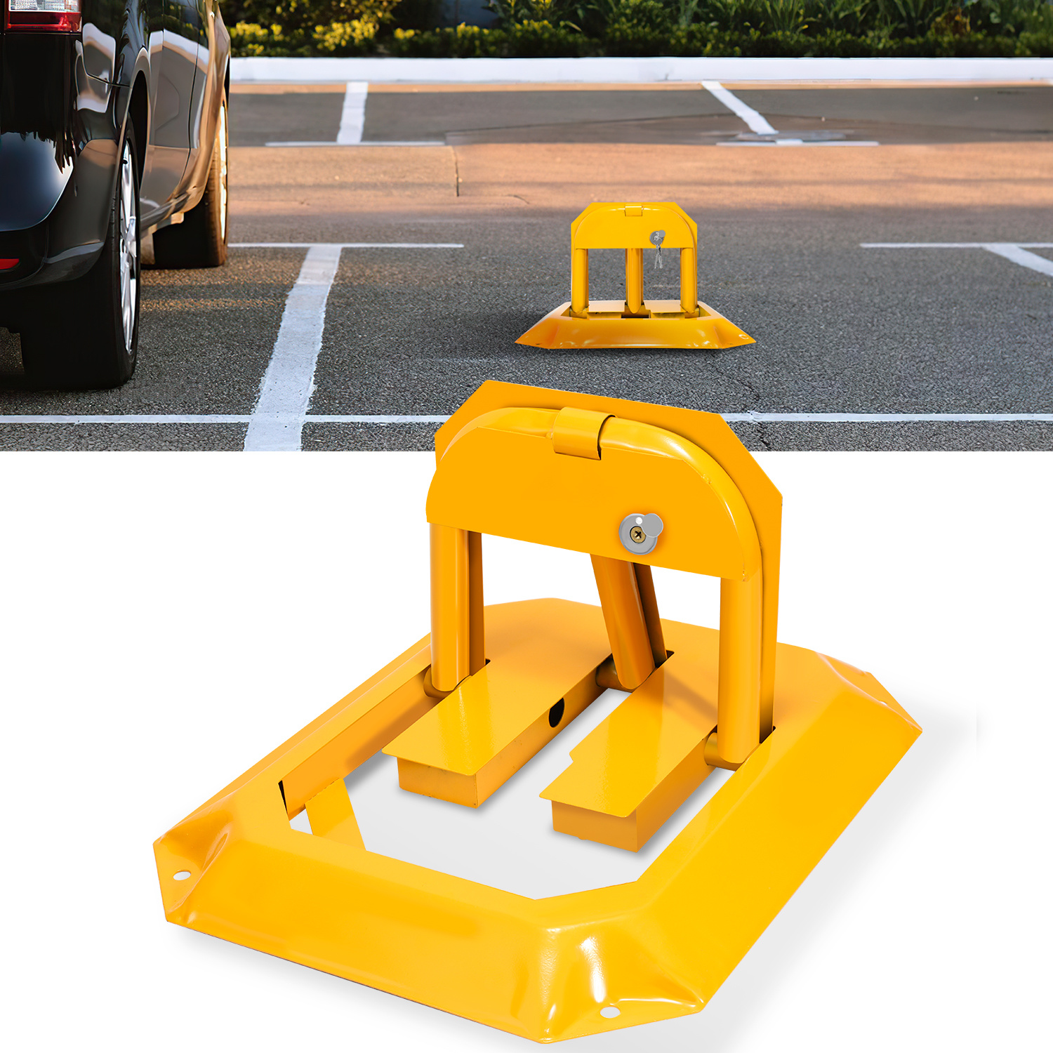 Wolketon Parkplatzsperre Klappbar, Parkbügel Abschließbar Mit Schlüssel, Gelb 1 Stück