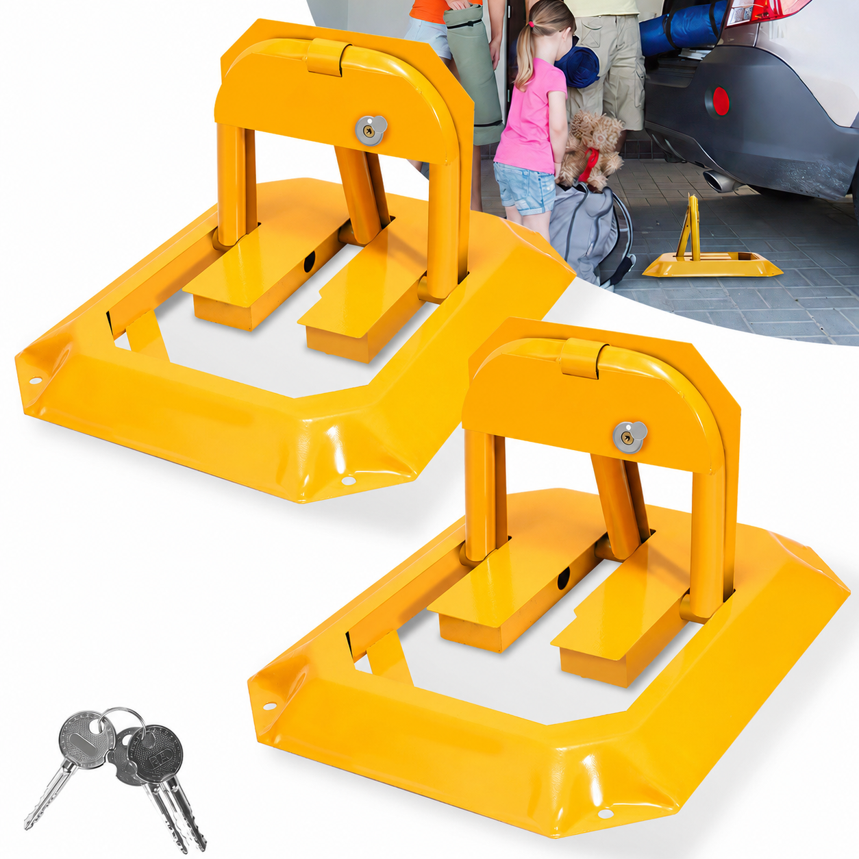Wolketon Klappbare Parkplatzsperre 55,5 X 46 X 32 Cm, Parkbügel Mit Schloss, Gelb 2 Stück
