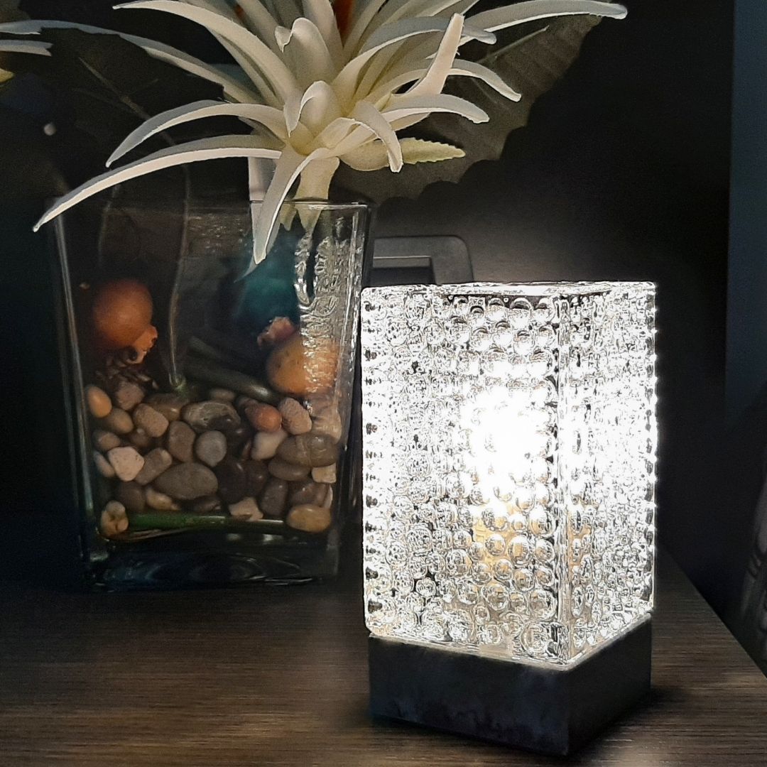 Tischlampe Schwarzer Marmorsockel, Geschliffener Kristallkörper