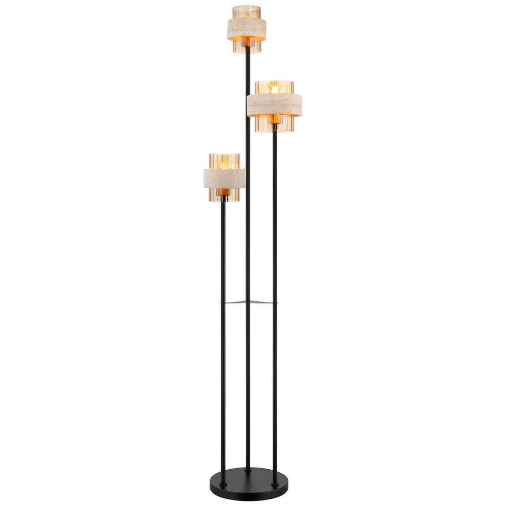 Stehleuchte Stehlampe Wohnzimmerlampe 3-flammig Schwarz Metall H 167 Cm