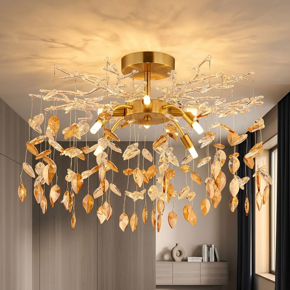 Deckenlampe Deckenleuchte Wohnzimmerlampe 8-flammig Kristalloptik Gold Metall Ø 61 Cm