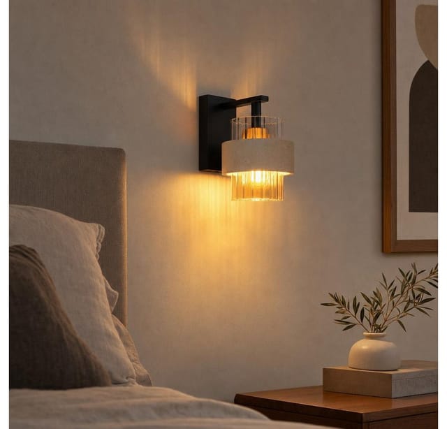 Wandleuchte Wandlampe Wohnzimmerlampe Amberglas Schwarz Metall H 21 Cm