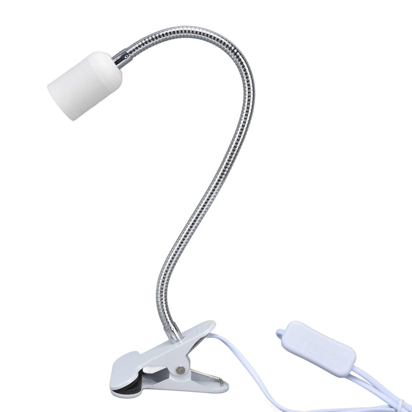 Weiße Tischlampenfassung E27/e26, Einteiliger Weißer Lampenkopf, 360° Verstellbar, Robustes Material, Klemmfassung, 100–240 V, Eu-stecker