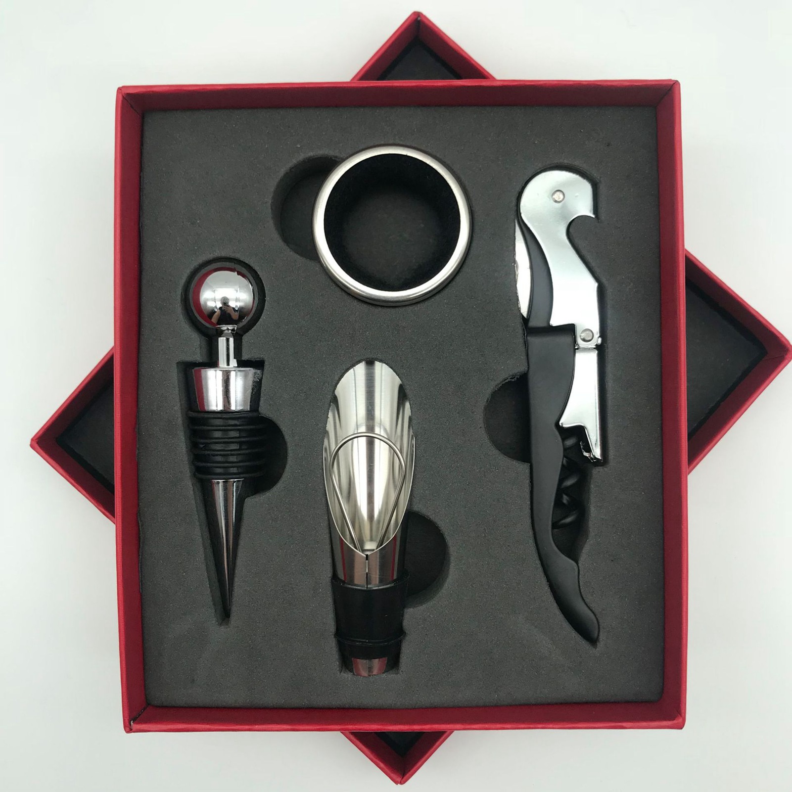 Rostfreies Edelstahl-korkenzieher-set, Elegante Verpackung, Griff Und Griff, Ideal Für Zuhause, Bar Oder Restaurant (rot).
