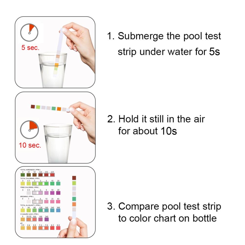 7-in-1-schwimmbadwasser-teststreifen, 50 Stück, Zur Messung Von Ph-wert, Chlor, Brom, Säuregehalt Und Cyanid